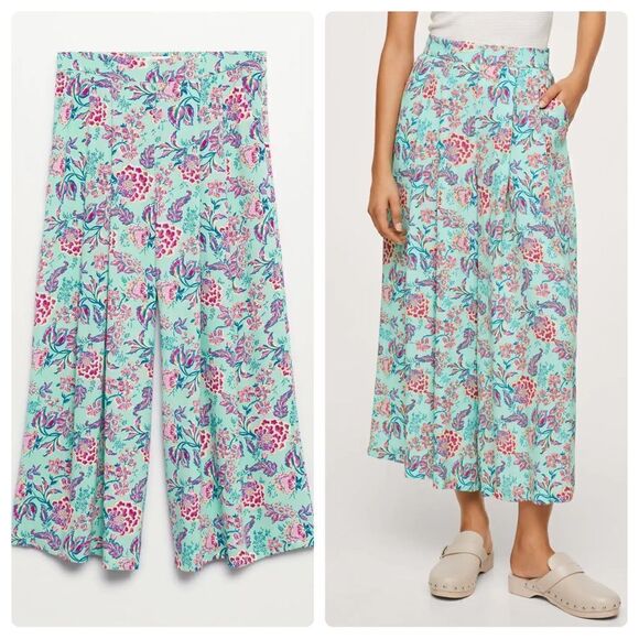 Mango Floral Print Pants Wide - Picture 1 of 8